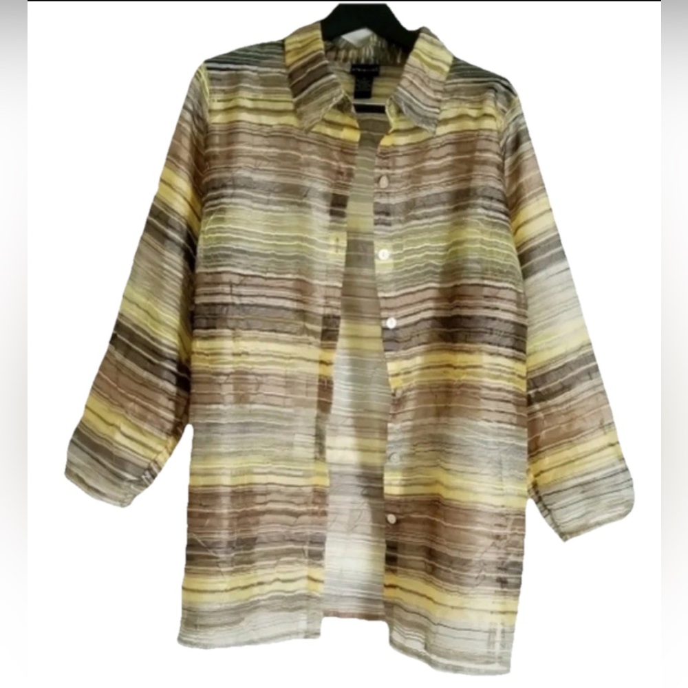 Citiknits Gauzy Tunic Blouse/Top XL Button Up Lightweight Travel Business Casual